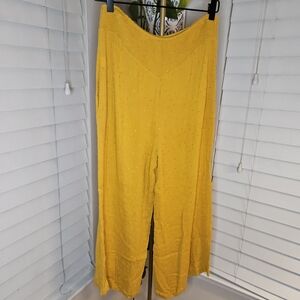 Mustard Seed Mustard Yellow Wide Leg Textured Palazzo Pants